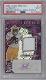 AJ Dillon from the 2020 Panini Spectra set featuring a Neon Purple parallel graded by PSA and given an overall grade of 9.