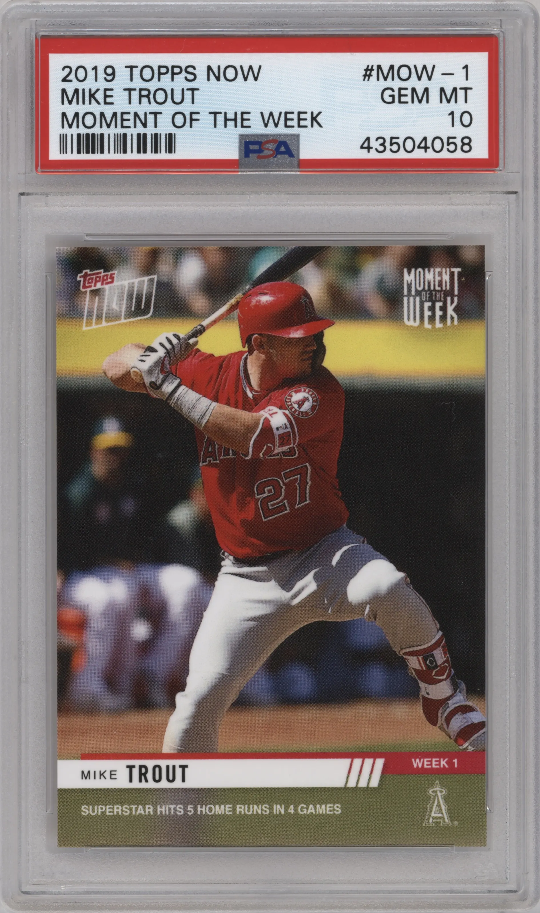 2019 Topps Now Moment of the Week Mike Trout #MOW-1 PSA 10