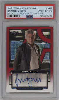 Han Solo from the 2018 Topps Star Wars Galactic Files  set featuring a Red parallel graded by PSA and given an overall grade of 0.