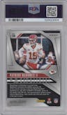 Patrick Mahomes II from the 2024 Panini Prizm set featuring a Purple Ice parallel graded by PSA and given an overall grade of 9.