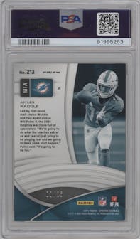 Jaylen Waddle from the 2021 Panini Spectra set featuring a Meta parallel graded by PSA and given an overall grade of 8.