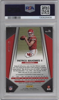 Patrick Mahomes II from the 2017 Panini Prizm set featuring a Blue Wave parallel graded by PSA and given an overall grade of 10.