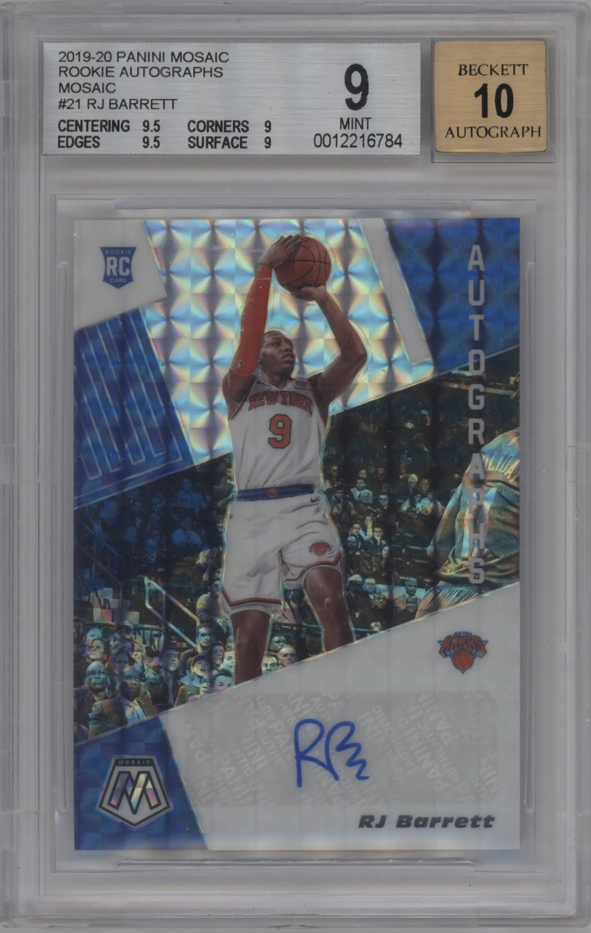 2019 Panini Mosaic Rke.Auto RJ Barrett #RA-RJB BGS 9