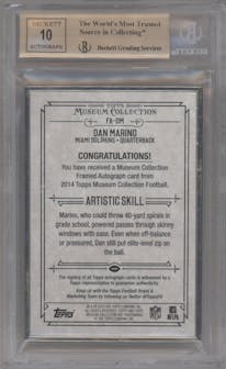 Dan Marino from the 2014 Topps Museum Collection set featuring a Silver Frame parallel graded by Beckett and given an overall grade of 9.5.