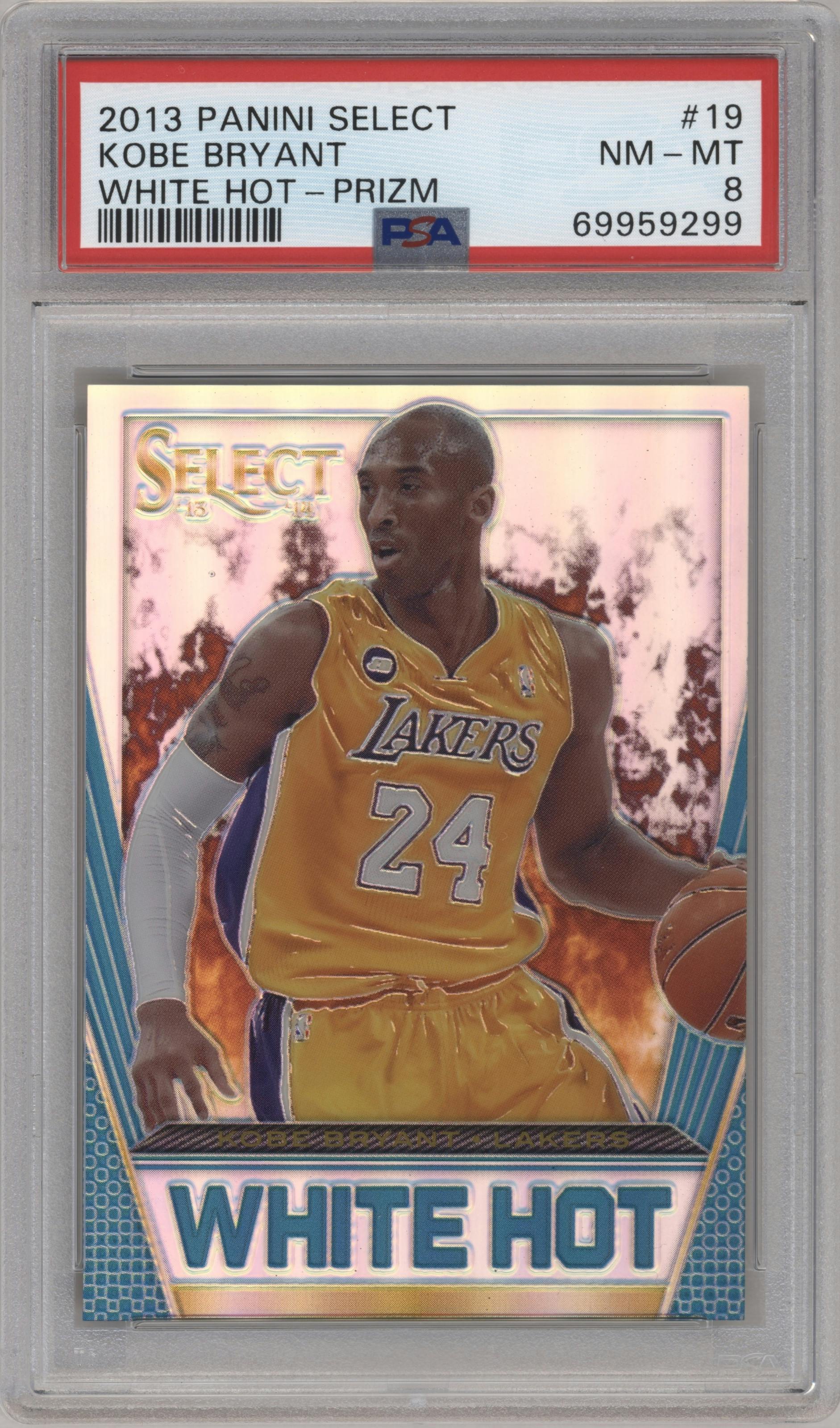 Kobe Bryant from the 2013-14 Panini Select set featuring a Prizm parallel graded by PSA and given an overall grade of 8.