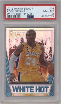 Kobe Bryant from the 2013-14 Panini Select set featuring a Prizm parallel graded by PSA and given an overall grade of 8.