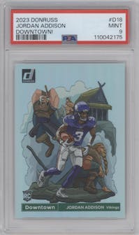 Jordan Addison from the 2023 Panini Donruss set graded by PSA and given an overall grade of 9.