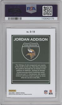Jordan Addison from the 2023 Panini Donruss set graded by PSA and given an overall grade of 9.