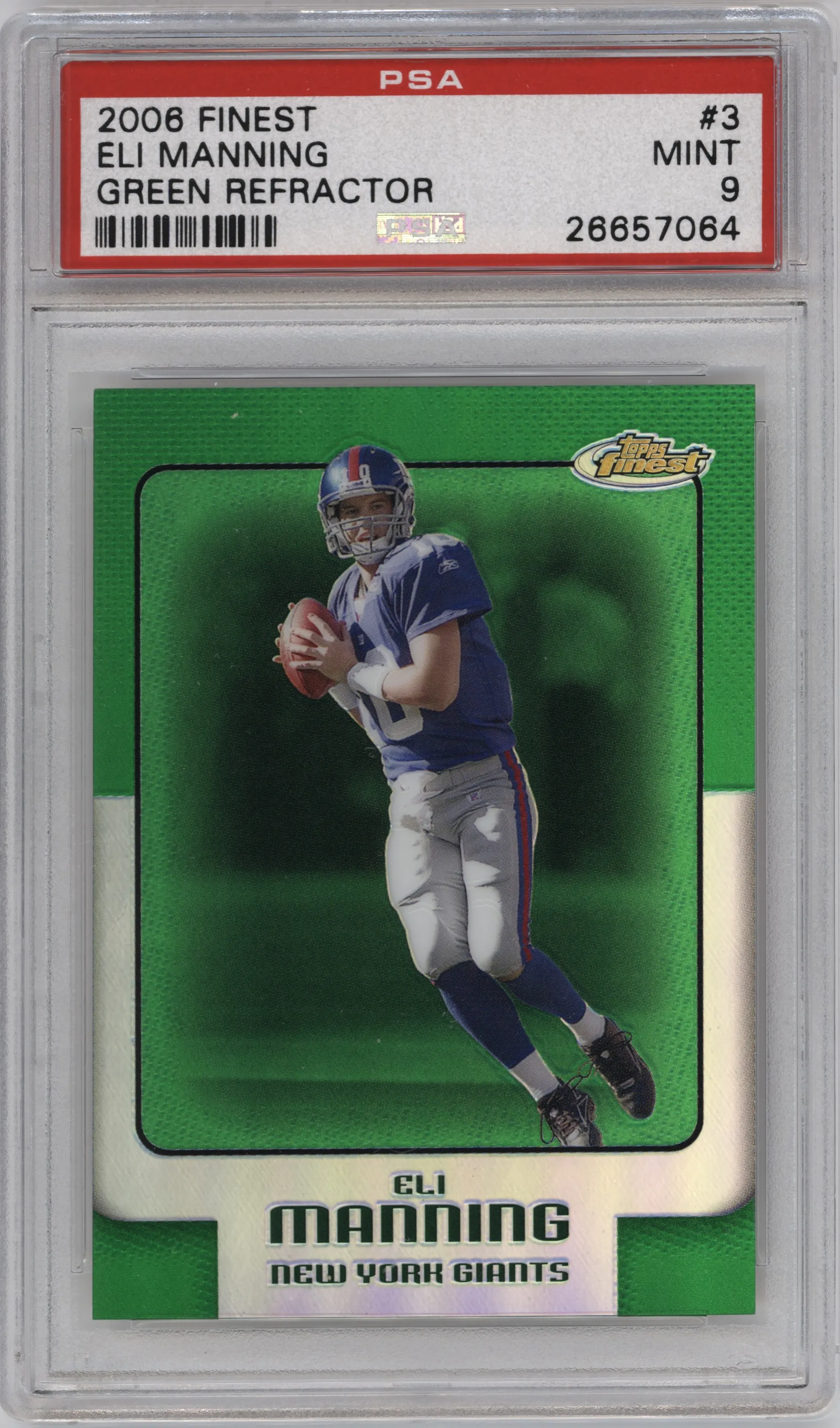 2006 Topps Finest Eli Manning Green Refractor #3 PSA 9