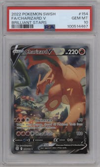 Charizard V from the 2022 Pokemon SWSH set graded by PSA and given an overall grade of 10.