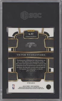 Victor Wembanyama from the 2023-24 Panini Select  set featuring a Orange Flash parallel graded by SGC and given an overall grade of 10.