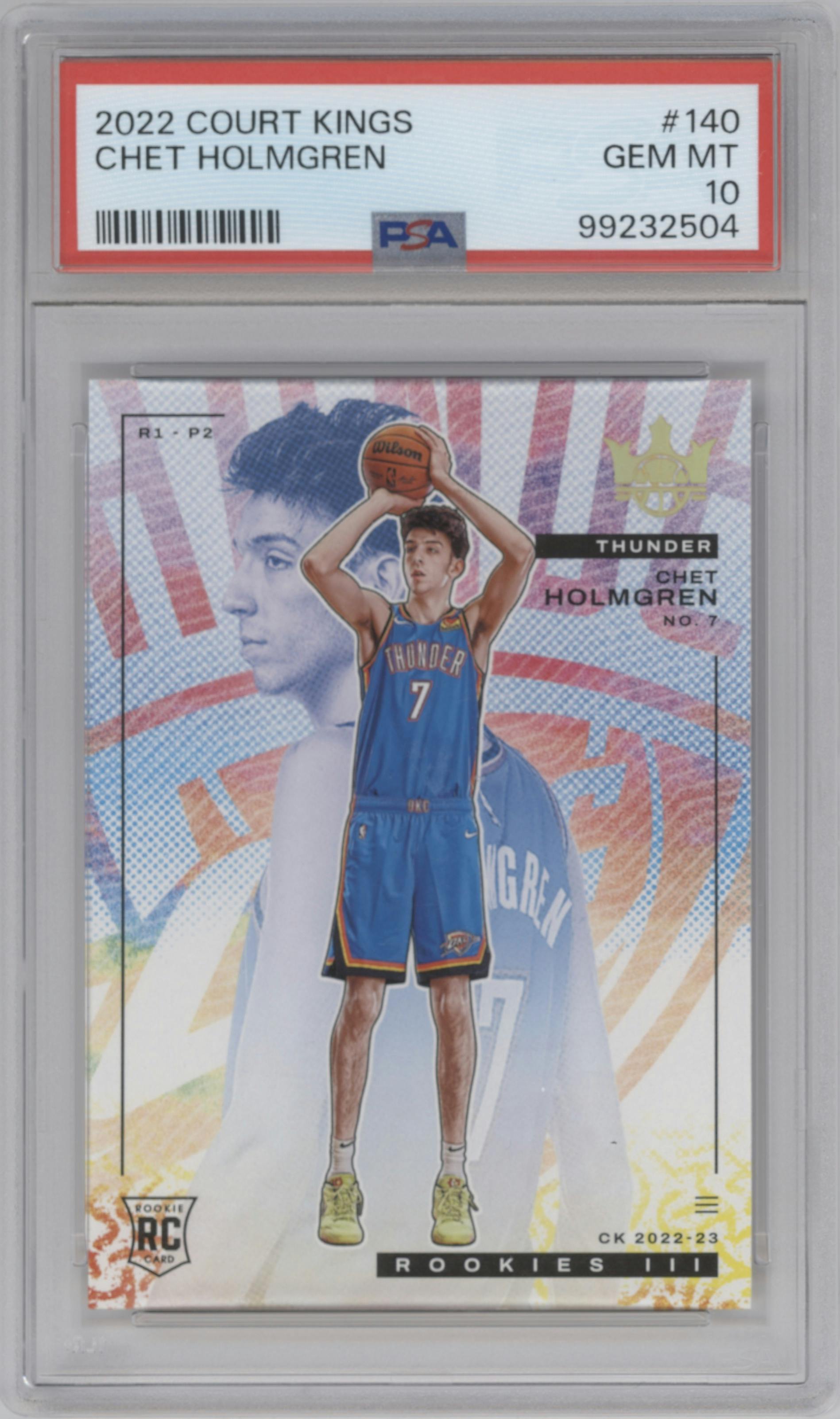Chet Holmgren from the 2022-23 Panini Court Kings set graded by PSA and given an overall grade of 10.