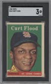 Curt Flood from the 1958 Topps set graded by SGC and given an overall grade of 3.