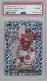 Patrick Mahomes II from the 2023 Donruss Optic set graded by PSA and given an overall grade of 10.