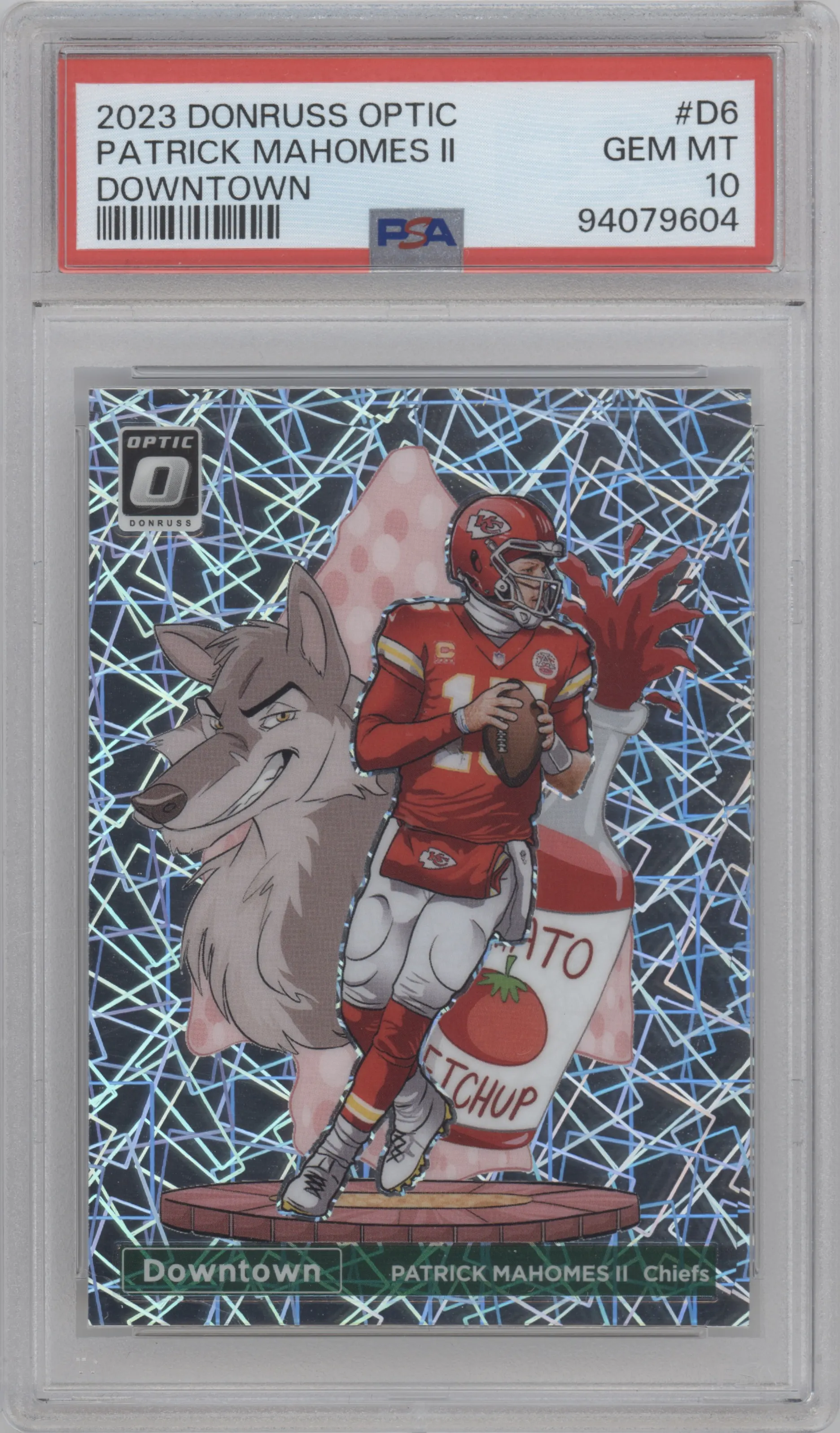 Patrick Mahomes II from the 2023 Donruss Optic set graded by PSA and given an overall grade of 10.