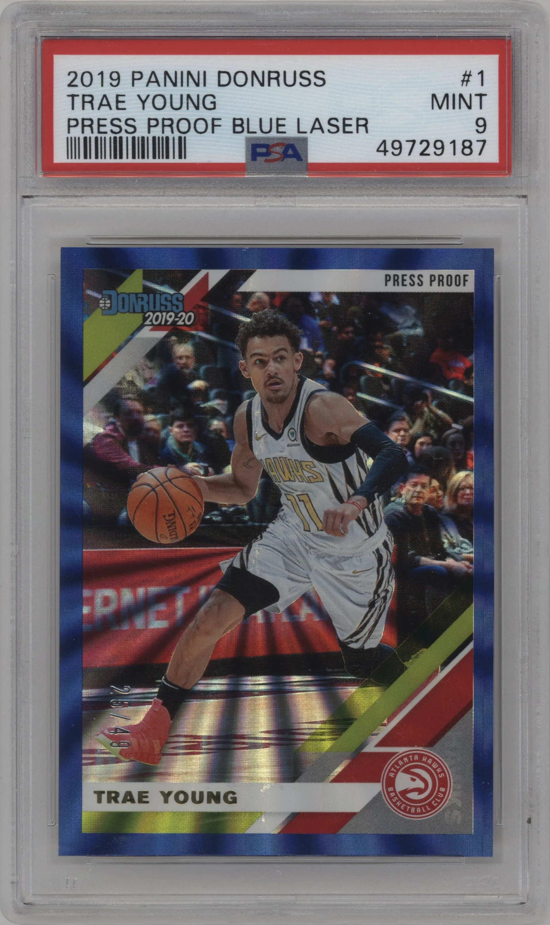 2019 Panini Donruss Trae Young Press Proof Blue Laser PSA 9