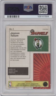 Jayson Tatum from the 2023-24 Panini Hoops Premium Stock set graded by PSA and given an overall grade of 9.