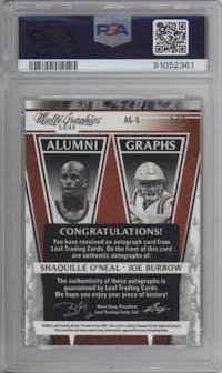 Shaquille O'Neal/Joe Burrow from the 2022-23 Leaf MultiGraphics set featuring a Purple Cross Hatch parallel graded by PSA and given an overall grade of 10.