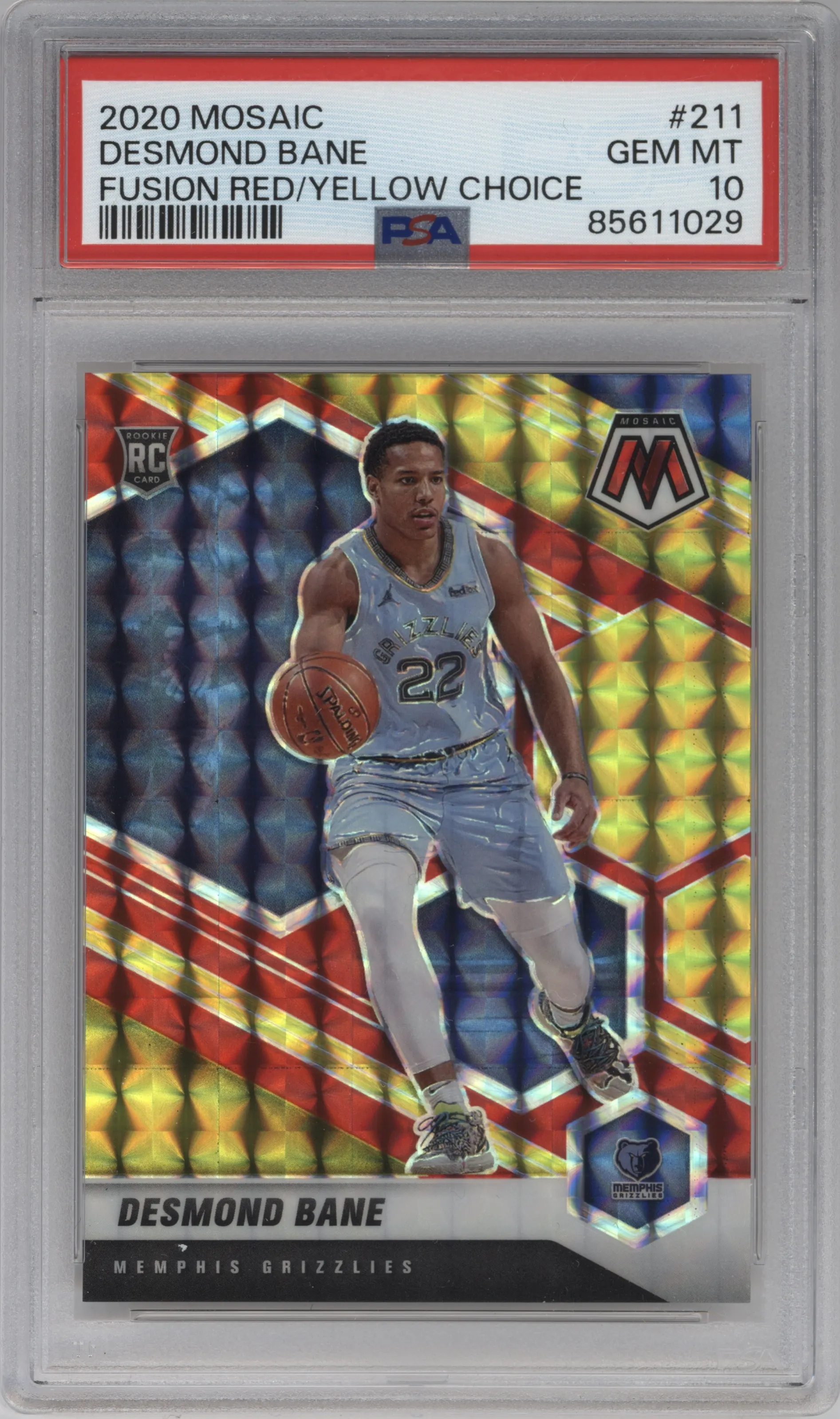 2020 Panini Mosaic Desmond Bane Choice Fusion Red & Yellow #211 PSA 10