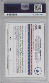 Yoshinobu Yamamoto from the 2024 Topps Holiday set graded by PSA and given an overall grade of 9.