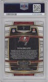 Tom Brady from the 2021 Panini Select set featuring a Tri-Color parallel graded by PSA and given an overall grade of 10.