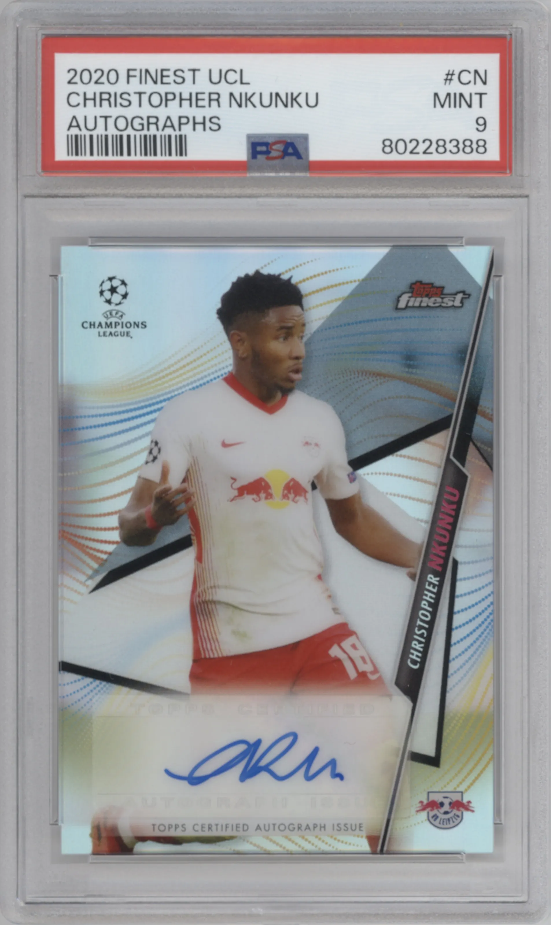 2020 Topps Finest UEFA Champions League Auto Christopher Nkunku PSA 9