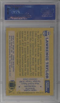 Lawrence Taylor from the 1982 Topps set graded by PSA and given an overall grade of 8.