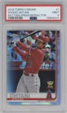 Shohei Ohtani from the 2019 Topps Chrome set featuring a Prism Refractor  parallel graded by PSA and given an overall grade of 9.