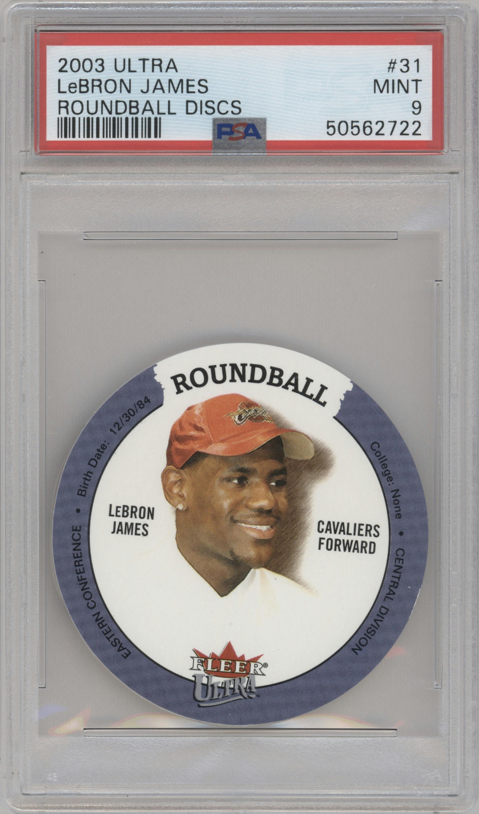 LeBron James from the 2003-04 Fleer Ultra set graded by PSA and given an overall grade of 9.