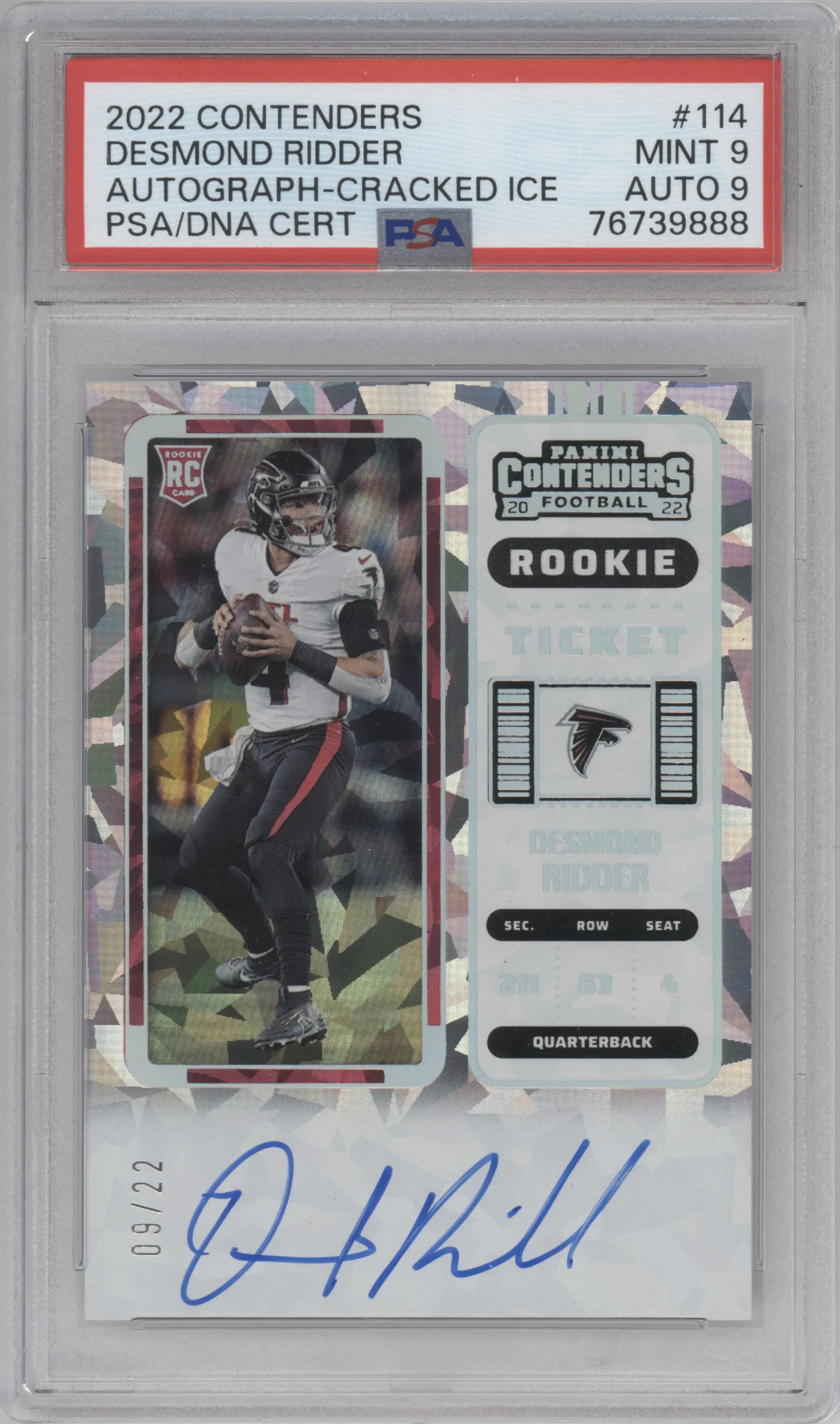 2022 Panini Contenders Rke.Tkt.RPS Desmond Ridder Cracked Ice PSA 9