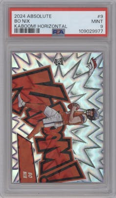 Bo Nix from the 2024 Panini Absolute set graded by PSA and given an overall grade of 9.