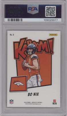 Bo Nix from the 2024 Panini Absolute set graded by PSA and given an overall grade of 9.