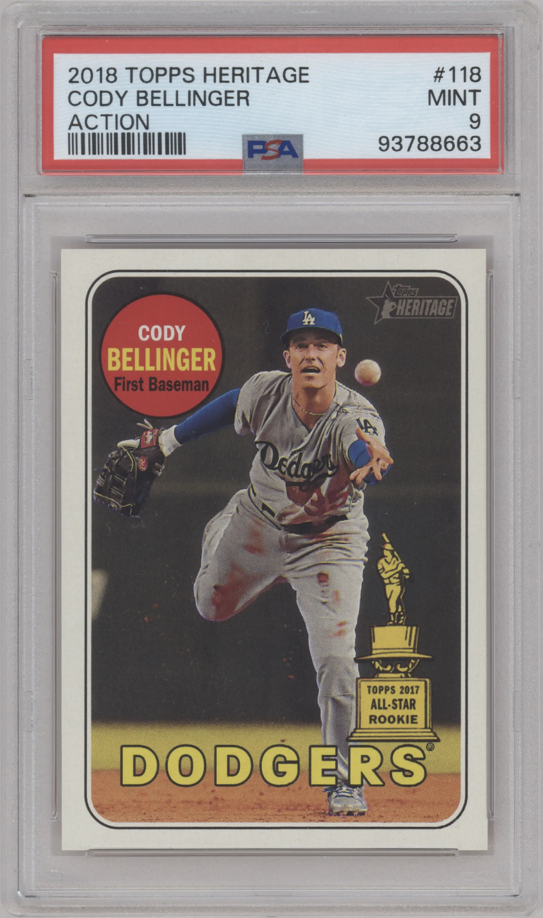 2018 Topps Heritage Variation Cody Bellinger Action PSA 9