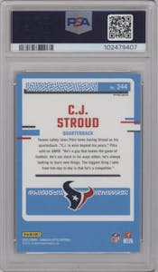 C.J. Stroud from the 2023 Donruss Optic set featuring a Red Mojo  parallel graded by PSA and given an overall grade of 10.