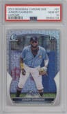 Junior Caminero from the 2023 Bowman Mega Box set graded by PSA and given an overall grade of 10.
