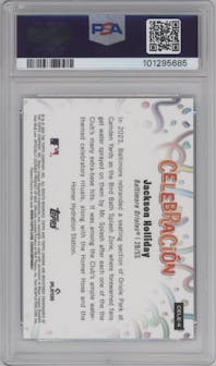 Jackson Holliday from the 2024 Topps Chrome Update set featuring a Black Refractor parallel graded by PSA and given an overall grade of 10.