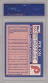 Pete Rose from the 1984 Topps set featuring a Tiffany parallel graded by PSA and given an overall grade of 8.