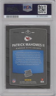 Patrick Mahomes II from the 2017 Panini Donruss Optic set featuring a Pink parallel graded by PSA and given an overall grade of 10.