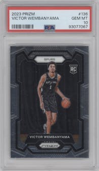 Victor Wembanyama from the 2023-24 Panini Prizm set graded by PSA and given an overall grade of 10.