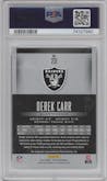 Derek Carr from the 2014 Panini Prestige set featuring a Extra Points Gold parallel graded by PSA and given an overall grade of 10.