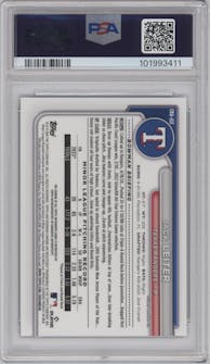 Jack Leiter from the 2024 Bowman Chrome set featuring a Blue Refractor parallel graded by PSA and given an overall grade of 9.
