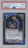 Jack Leiter from the 2024 Bowman Chrome set featuring a Blue Refractor parallel graded by PSA and given an overall grade of 9.