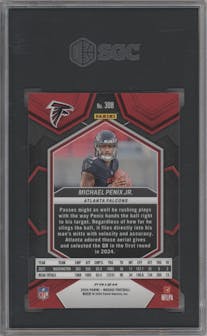 Michael Penix Jr. from the 2024 Panini Mosaic set featuring a Pink Camo parallel graded by SGC and given an overall grade of 9.