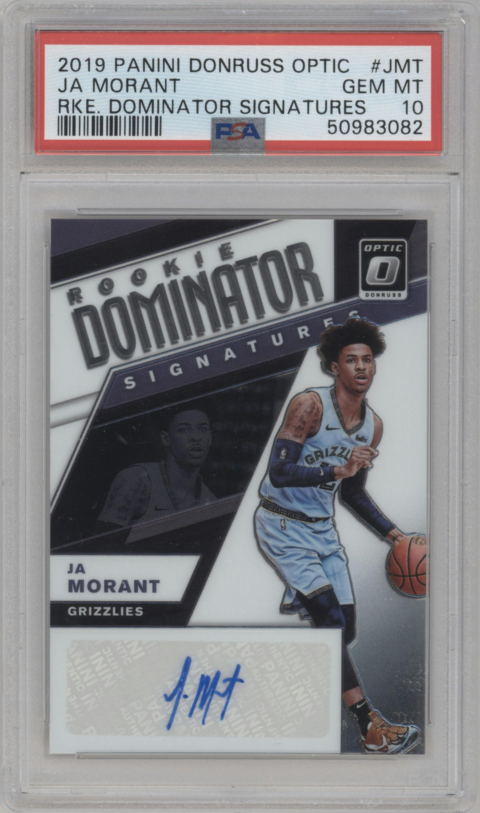 Ja Morant from the 2019-20 Panini Donruss Optic set graded by PSA and given an overall grade of 10.