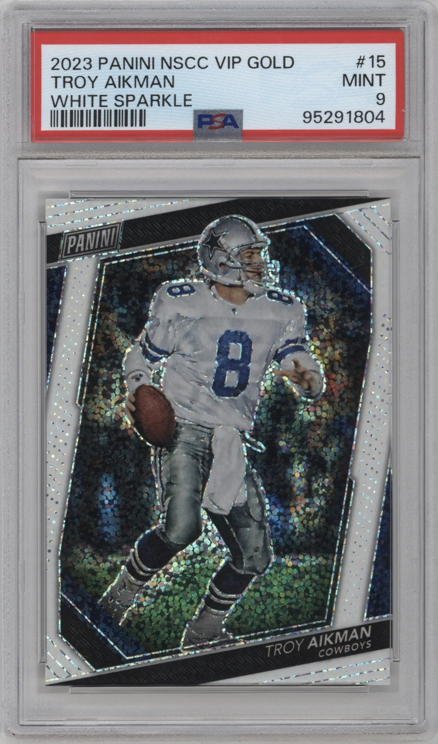2023 Panini The National VIP Gold Packs Troy Aikman White Sparkle #15 PSA 9