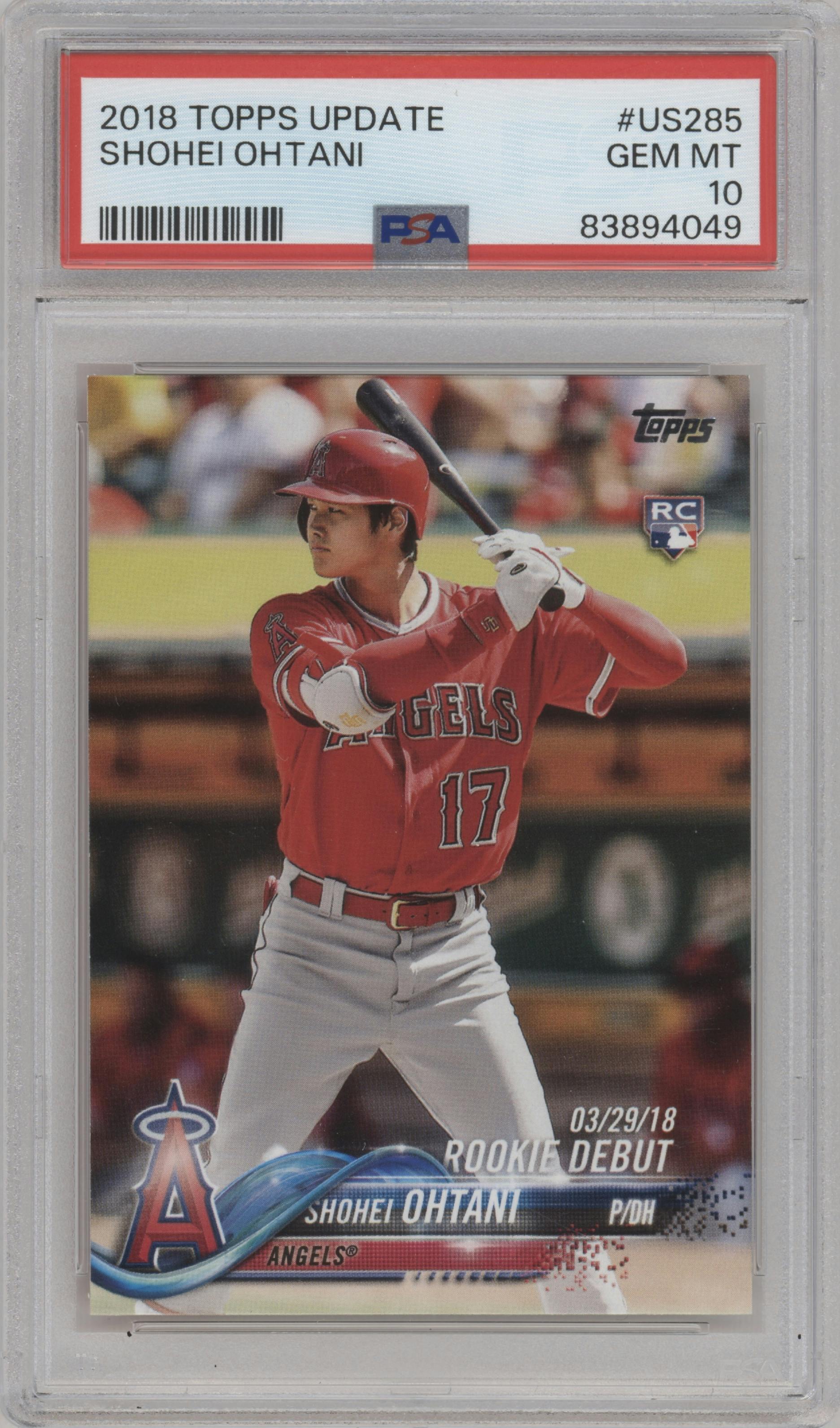 Shohei Ohtani from the 2018 Topps Update set graded by PSA and given an overall grade of 10.