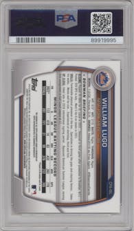 William Lugo from the 2023 Bowman  set featuring a Atomic Refractor  parallel graded by PSA and given an overall grade of 10.