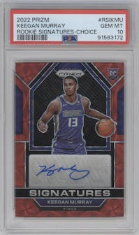Keegan Murray from the 2022-23 Panini Prizm  set featuring a Choice parallel graded by PSA and given an overall grade of 10.