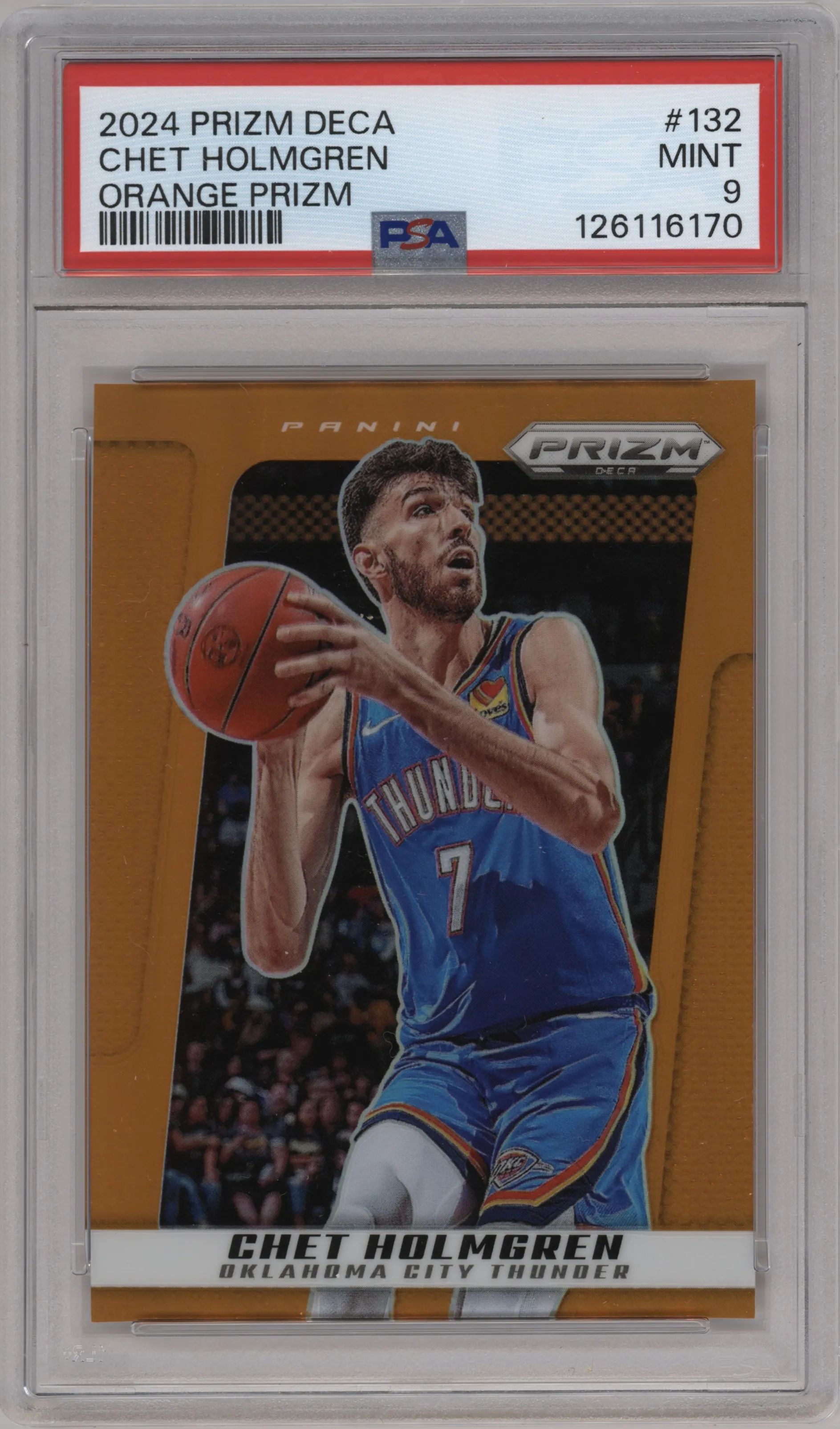 2024 Panini Prizm Deca Chet Holmgren Orange Prizm PSA 9