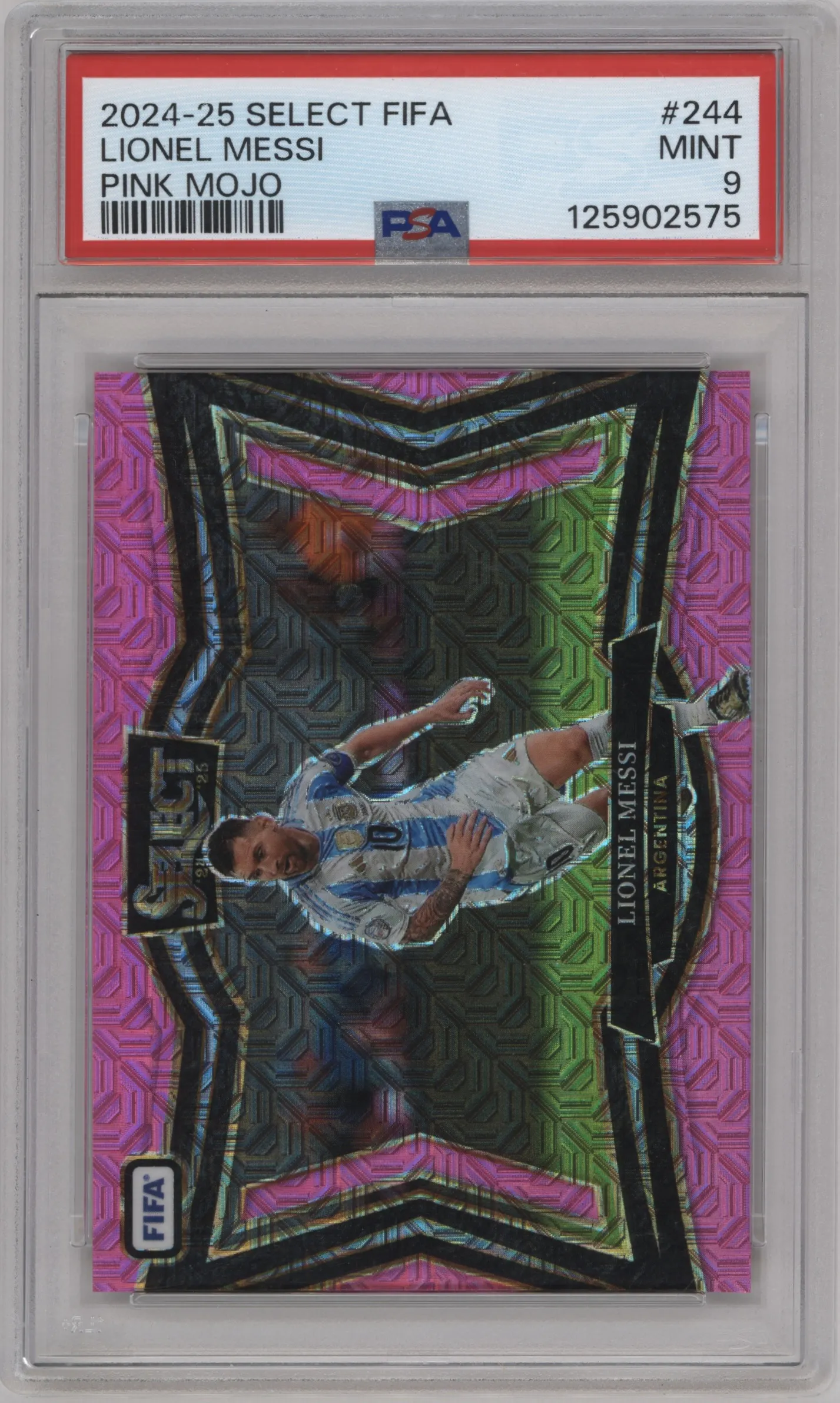 2024 Panini Select FIFA Field Lvl. Lionel Messi Pink Mojo #244 PSA 9